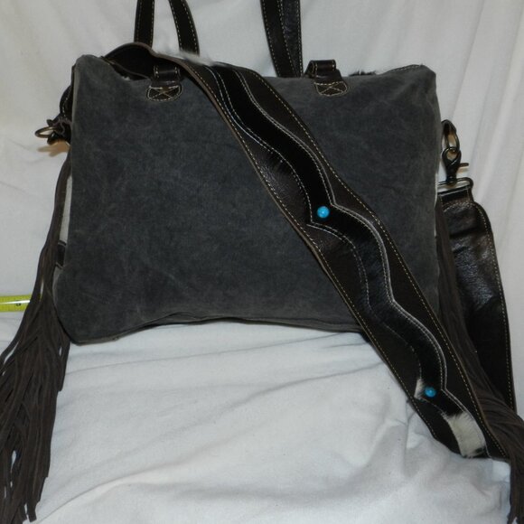 Myra Crashing Waves Fringed Hair On Leather Travel Tote Bag🆕FAST😮‍💨⚡🚚 - Picture 10 of 16